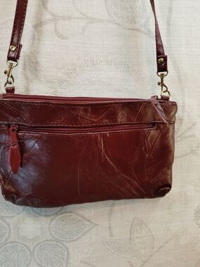 Women's Patchwork Leather Crossbody Bag - Deep Wine